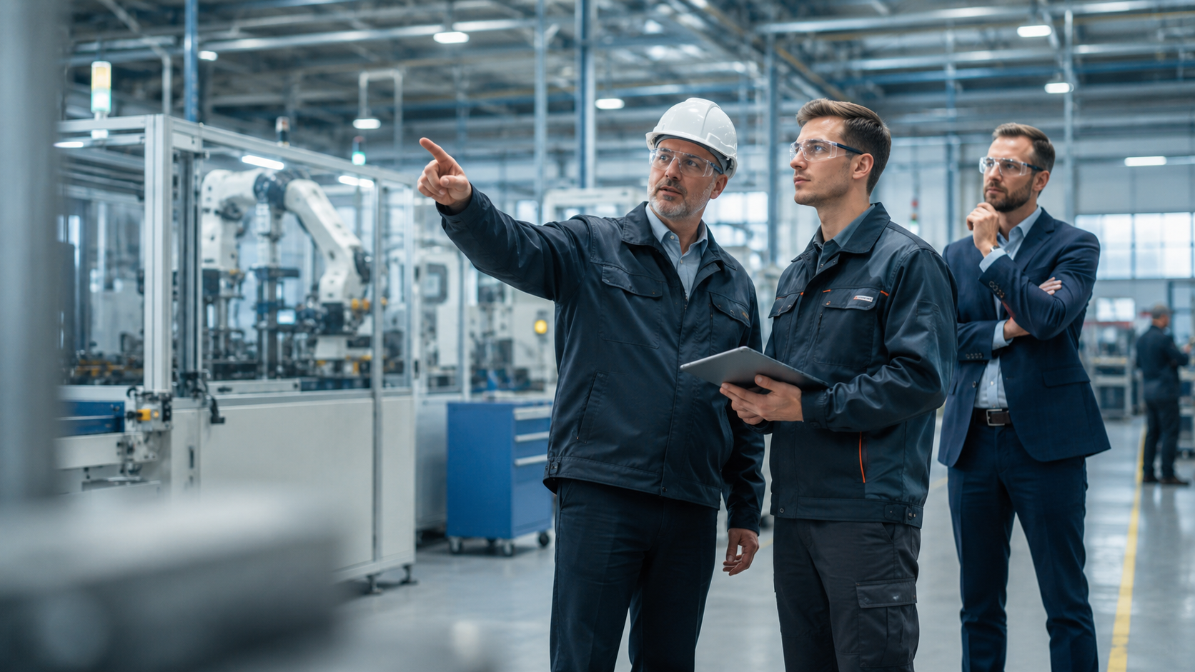 Supervisor y técnico en planta durante una evaluación de desempeño esperado antes de contratar