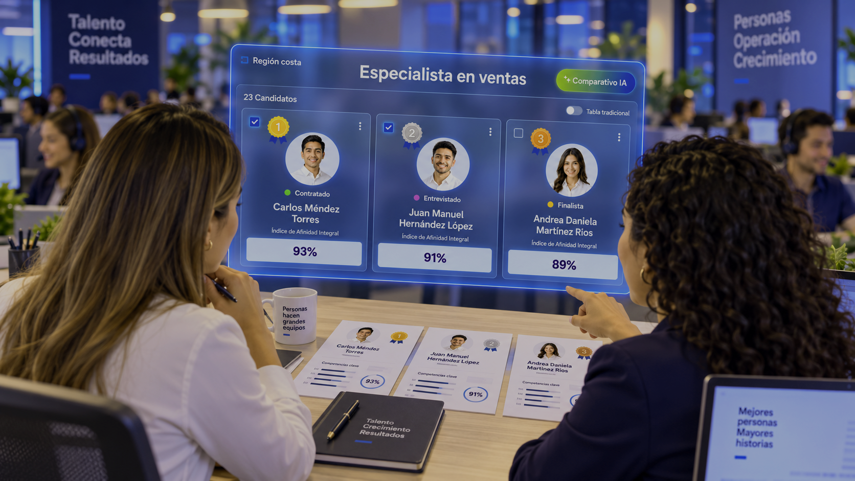 RH y Operación comparando candidatos finalistas para BPO